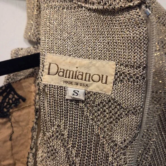 Vintage Damianou Gold Metallic Knit Drop-Waist Dress - S - Picture 6 of 12